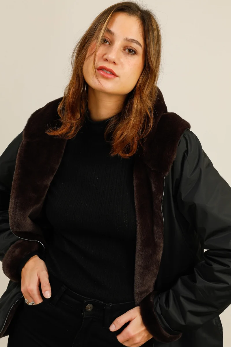 Imperméable fourré réversible court bicolore