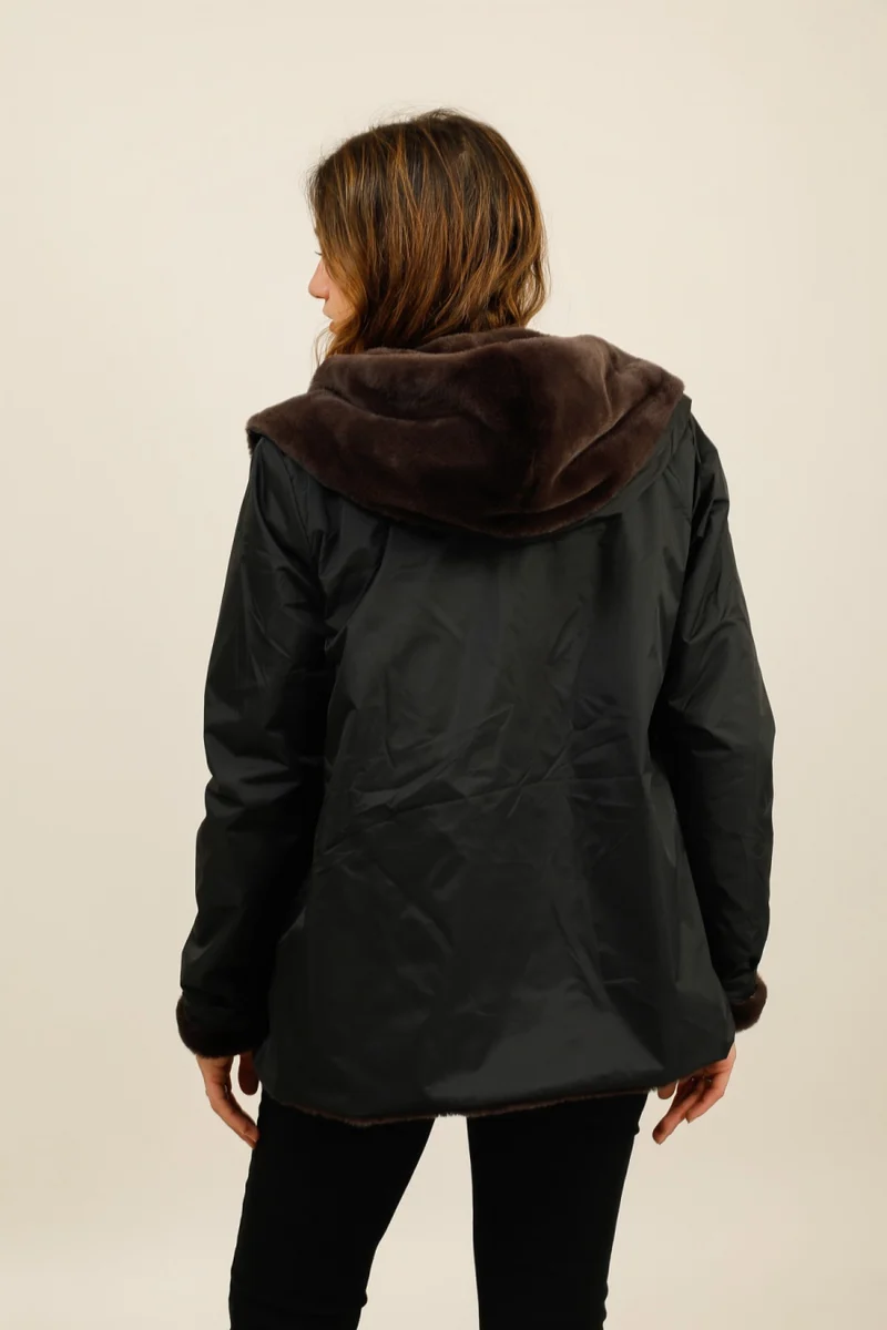 Imperméable fourré réversible court bicolore