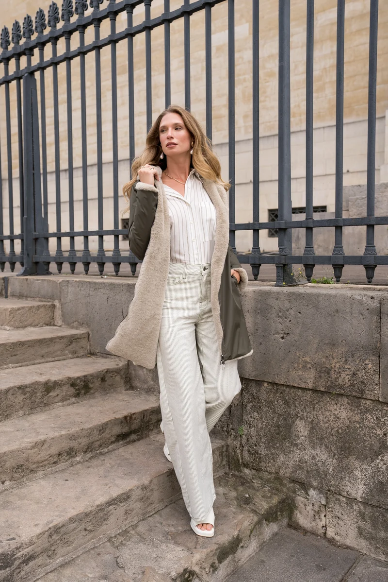 Imperméable fourré réversible long bicolore