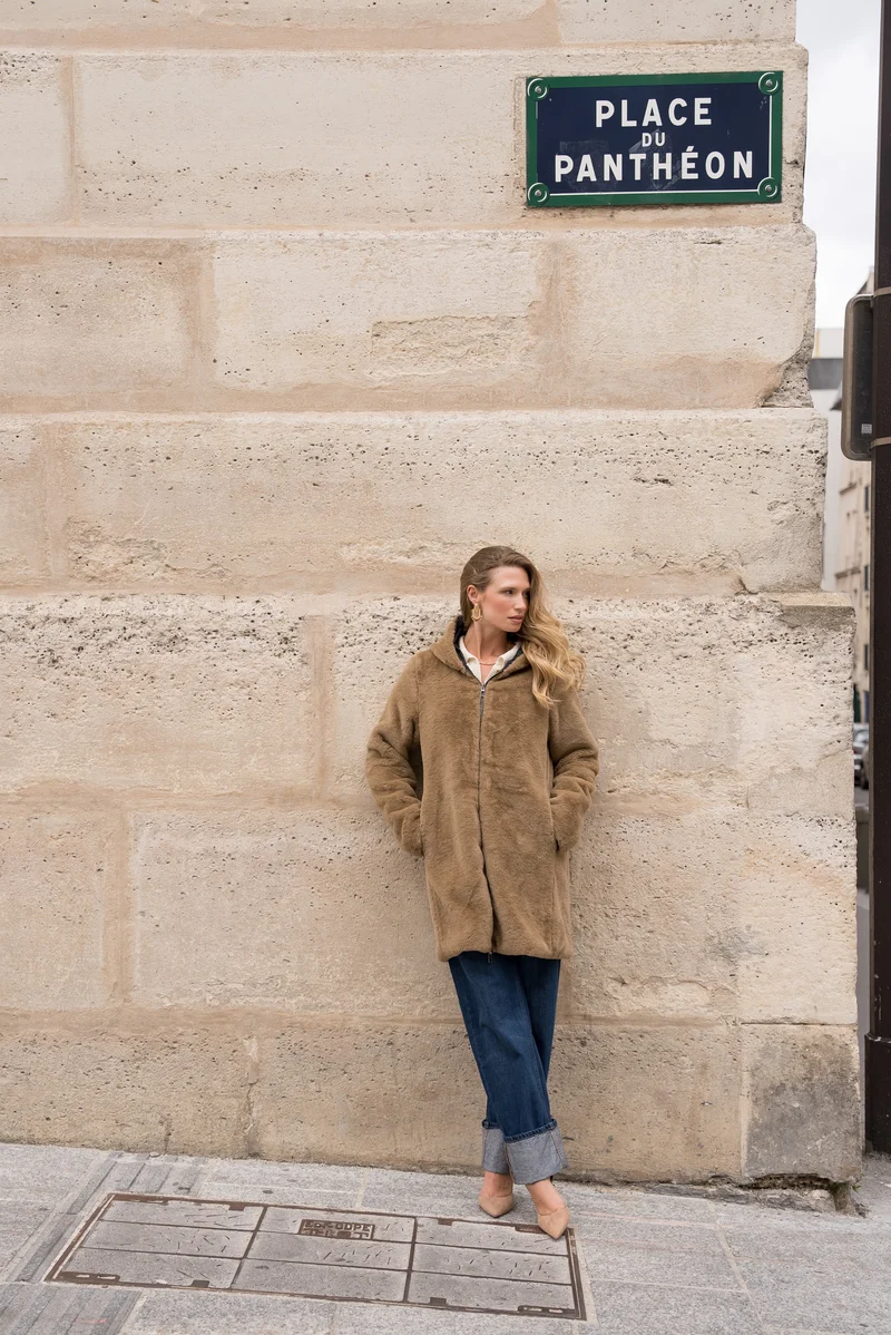 Imperméable fourré réversible long bicolore
