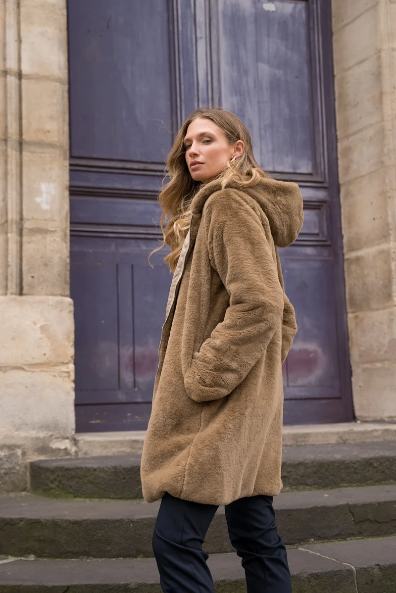 Imperméable fourré réversible long bicolore