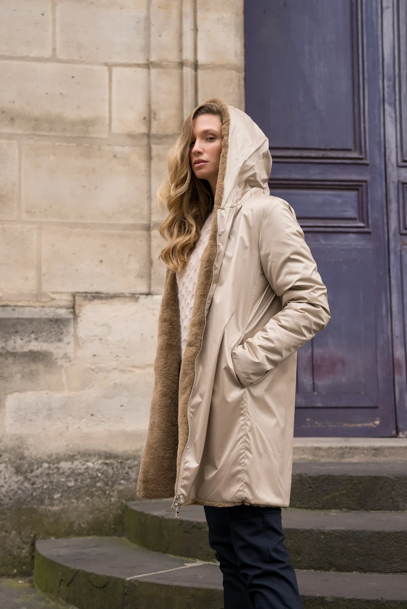 Imperméable fourré réversible long bicolore