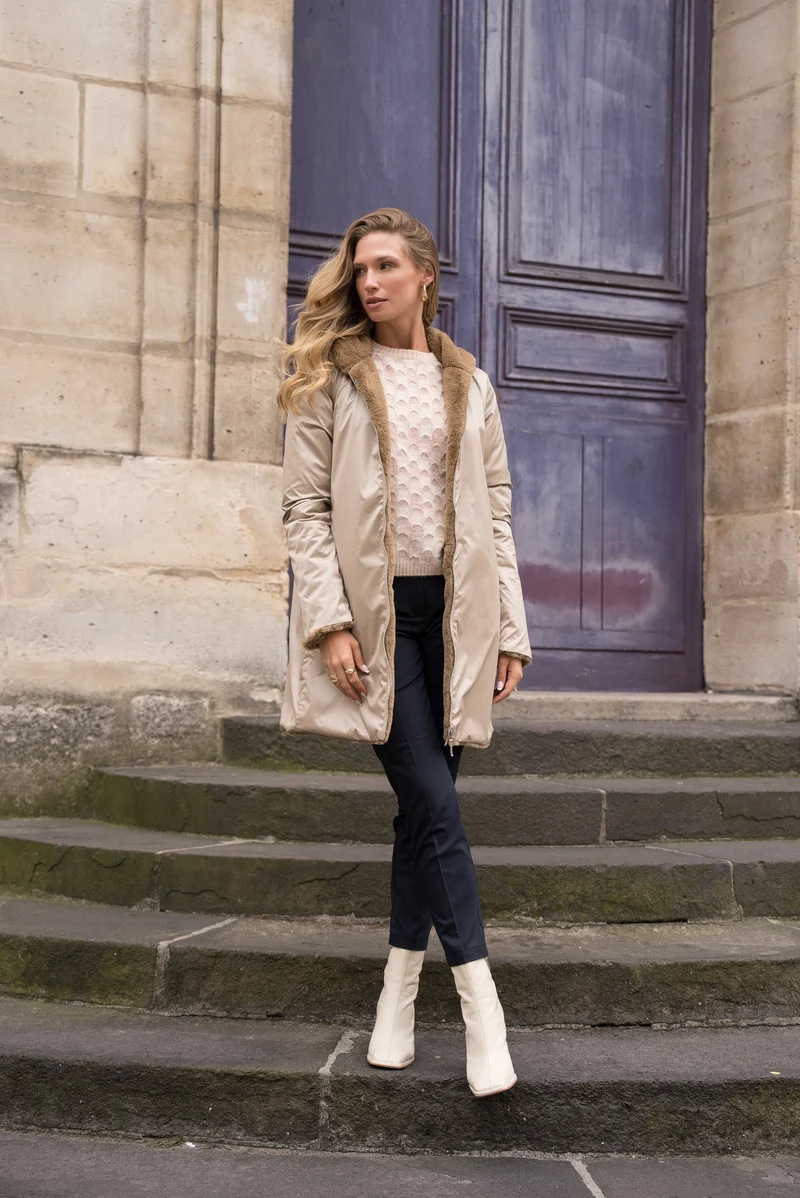 Imperméable fourré réversible long bicolore