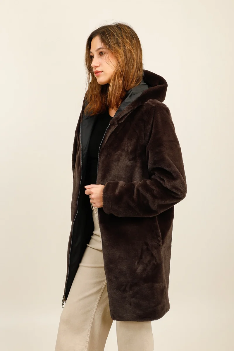 Imperméable fourré réversible long bicolore