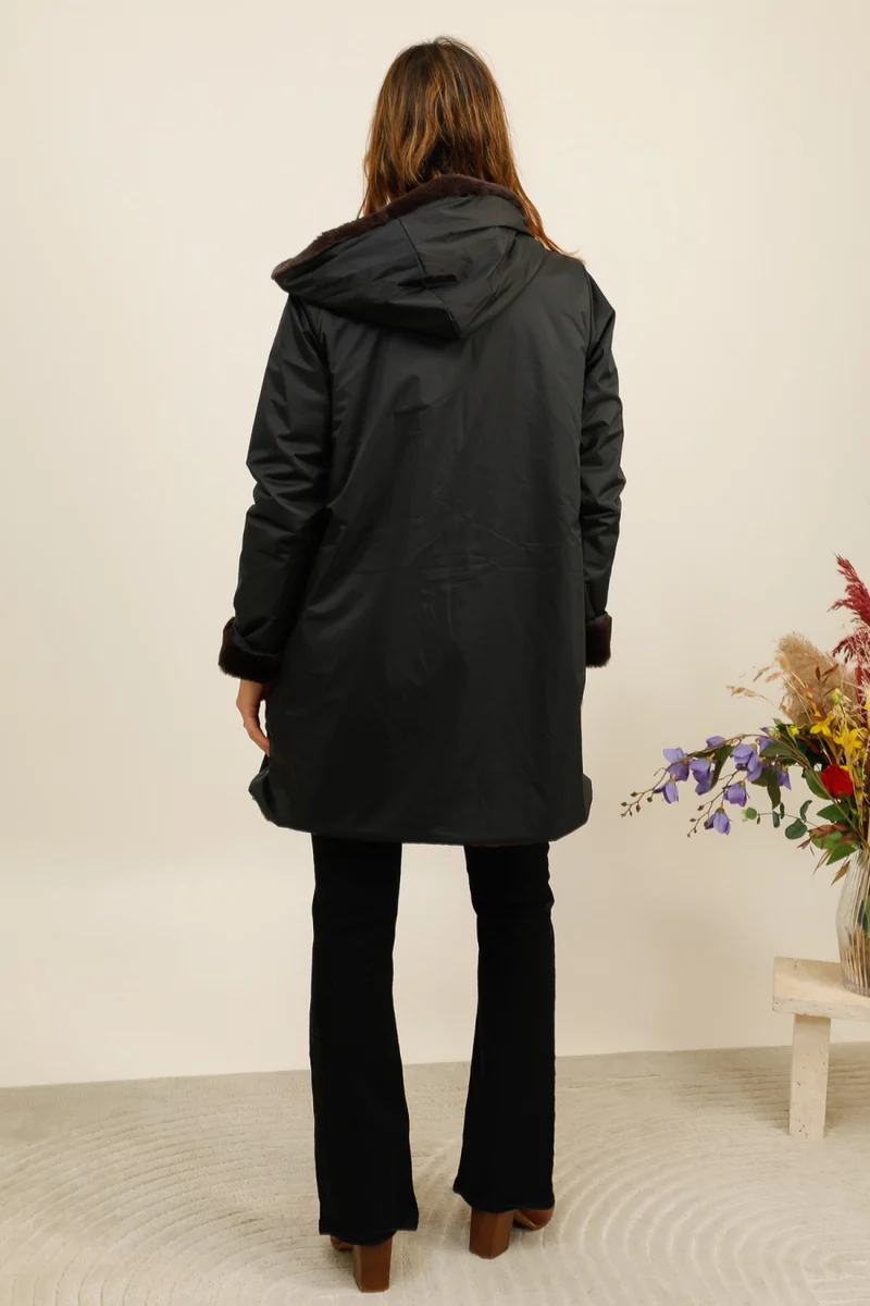 Imperméable fourré réversible long bicolore