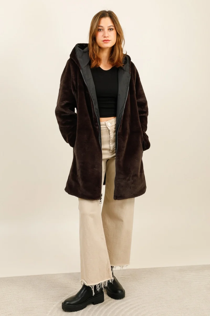 Imperméable fourré réversible long bicolore
