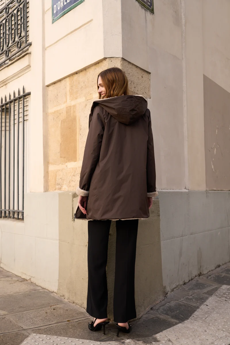 Imperméable fourré réversible long bicolore