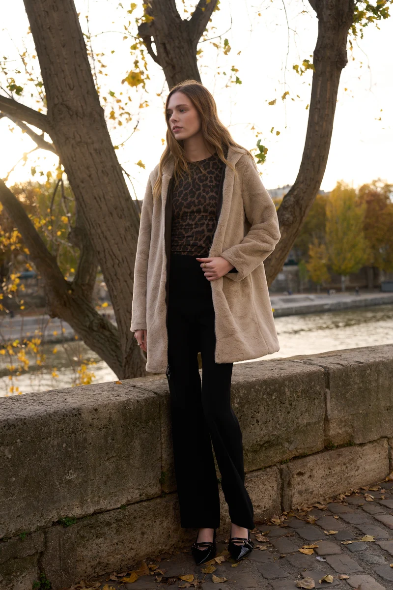 Imperméable fourré réversible long bicolore