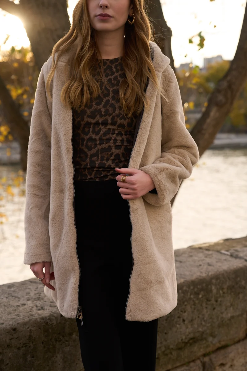 Imperméable fourré réversible long bicolore