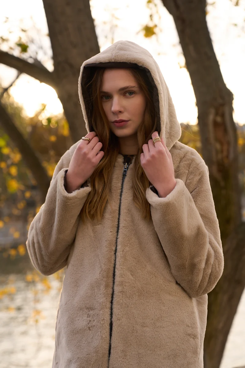 Imperméable fourré réversible long bicolore