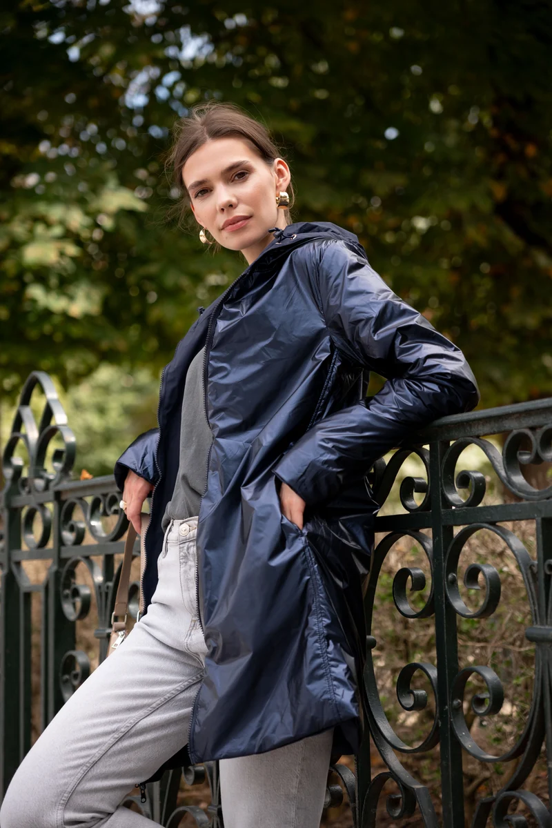 Imperméable réversible long mi-saison brillant