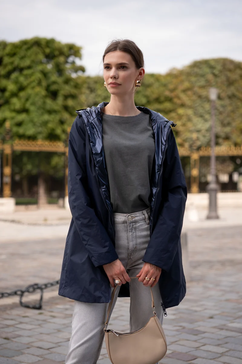 Imperméable réversible long mi-saison brillant