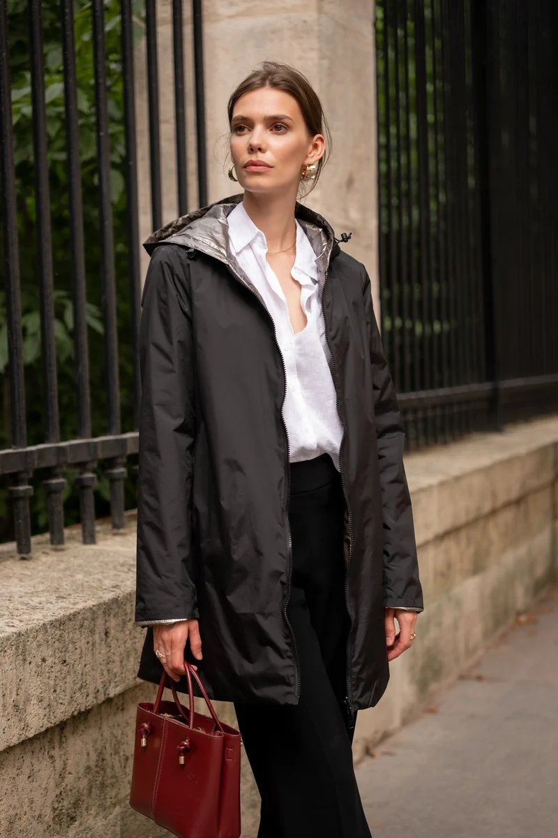 Imperméable réversible long mi-saison brillant
