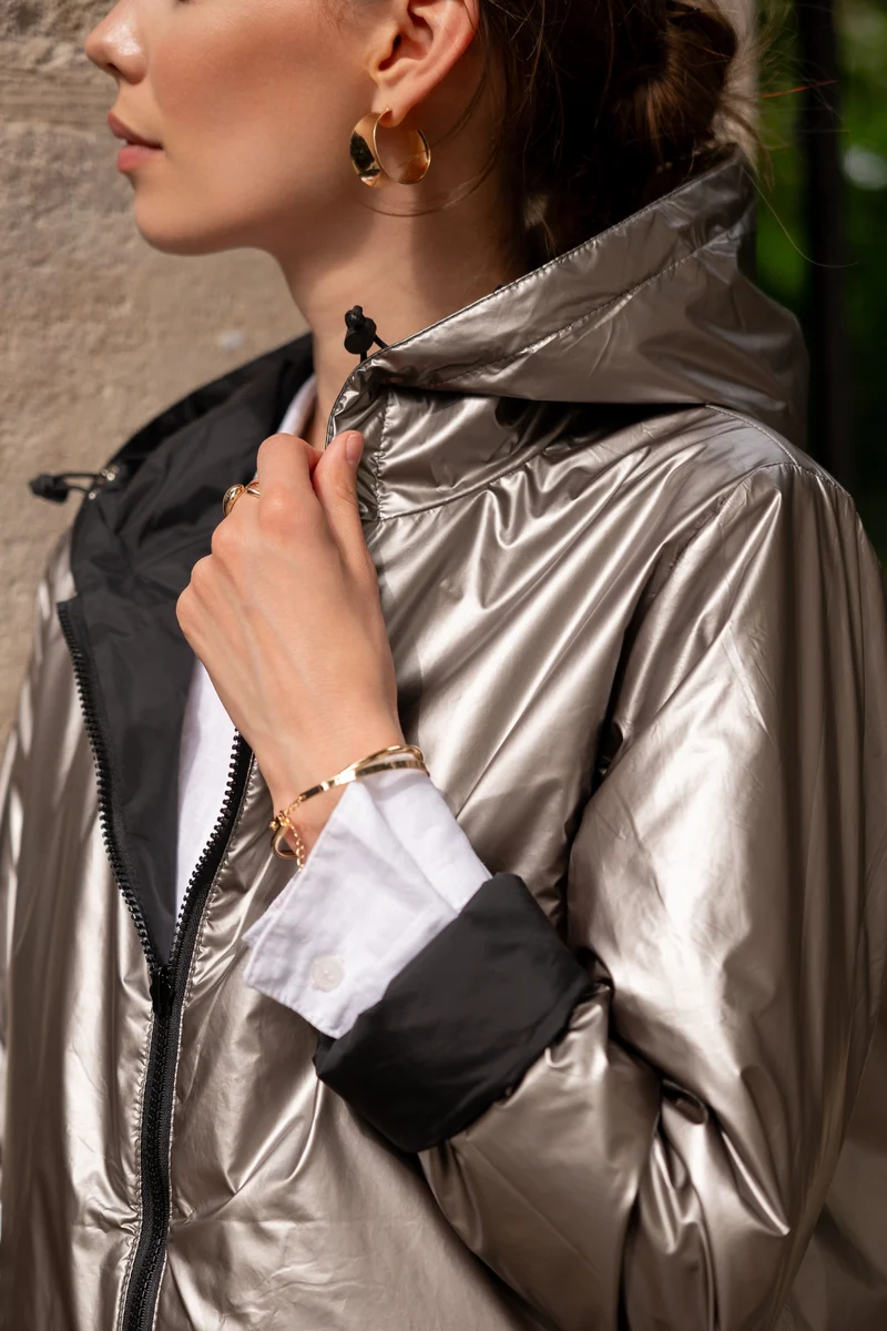 Imperméable réversible long mi-saison brillant