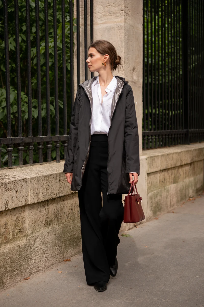 Imperméable réversible long mi-saison brillant