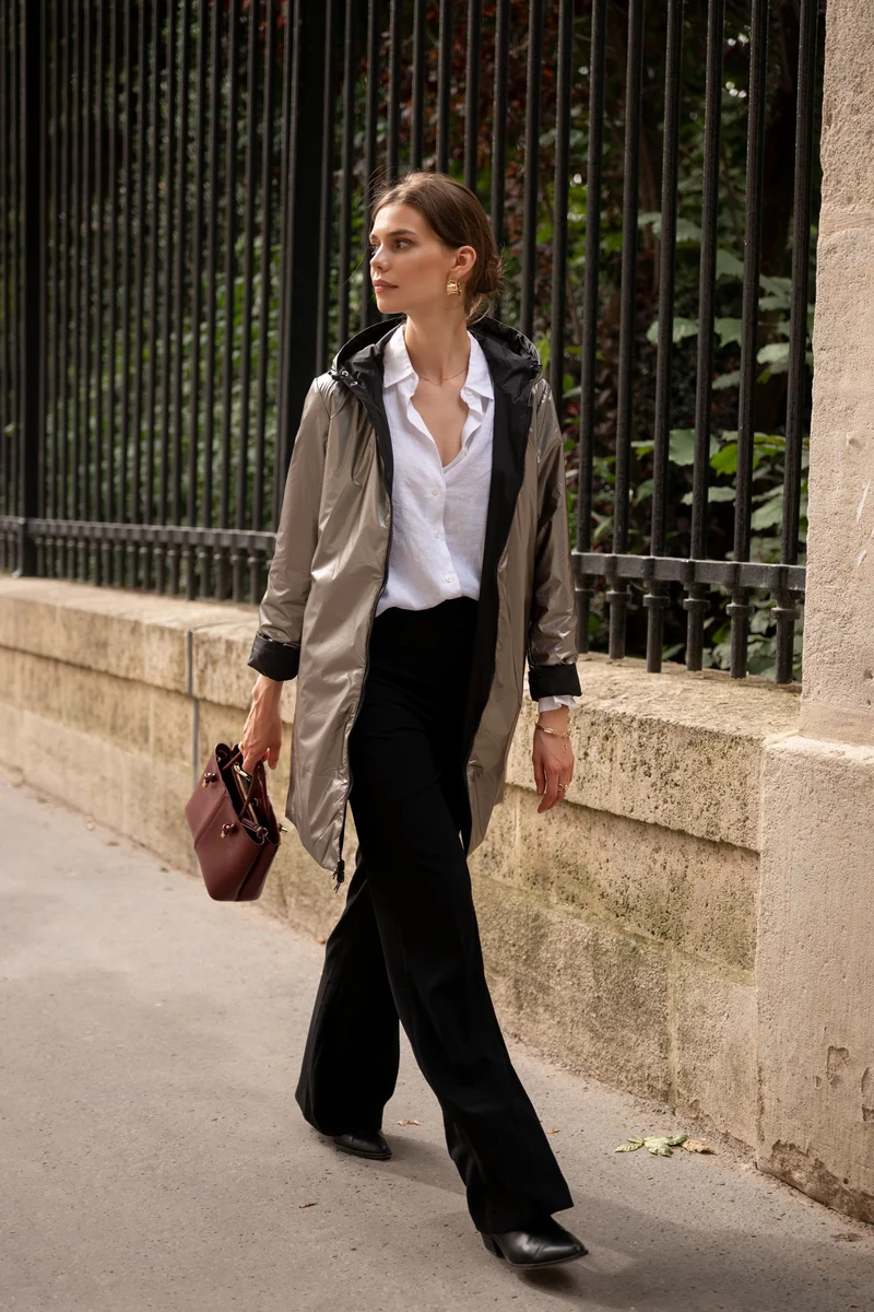 Imperméable réversible long mi-saison brillant