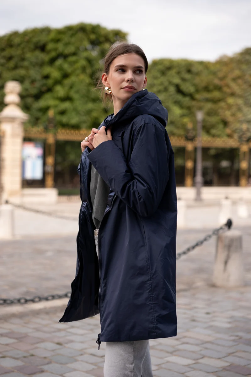 Imperméable réversible long mi-saison brillant