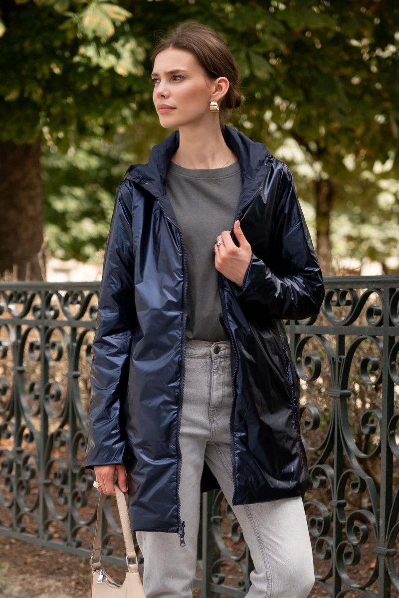 Imperméable réversible long mi-saison brillant
