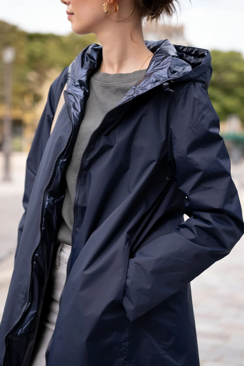 Imperméable réversible long mi-saison brillant