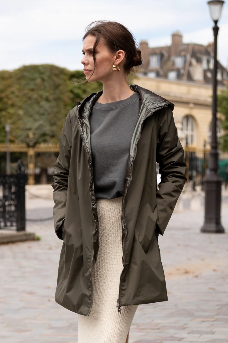 Imperméable réversible long mi-saison brillant