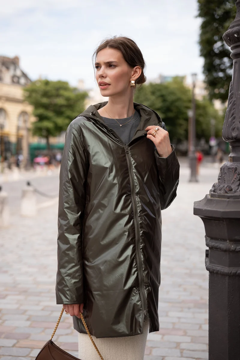 Imperméable réversible long mi-saison brillant