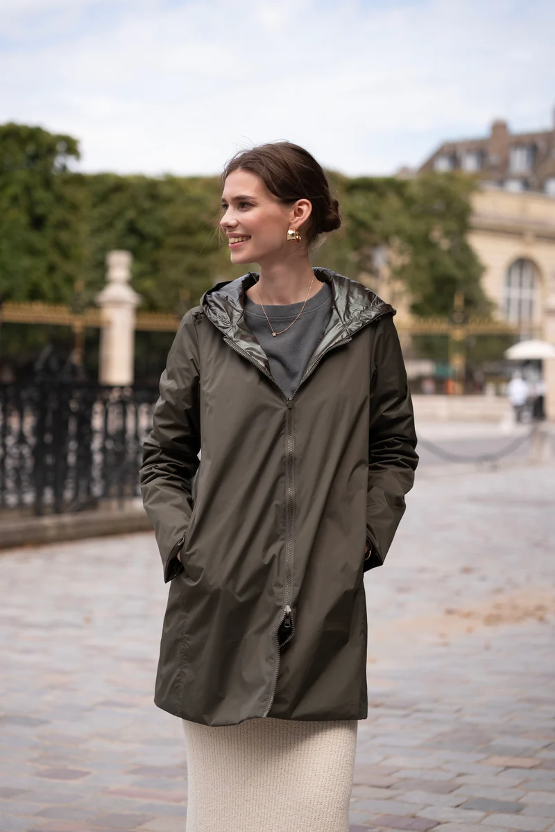Imperméable réversible long mi-saison brillant