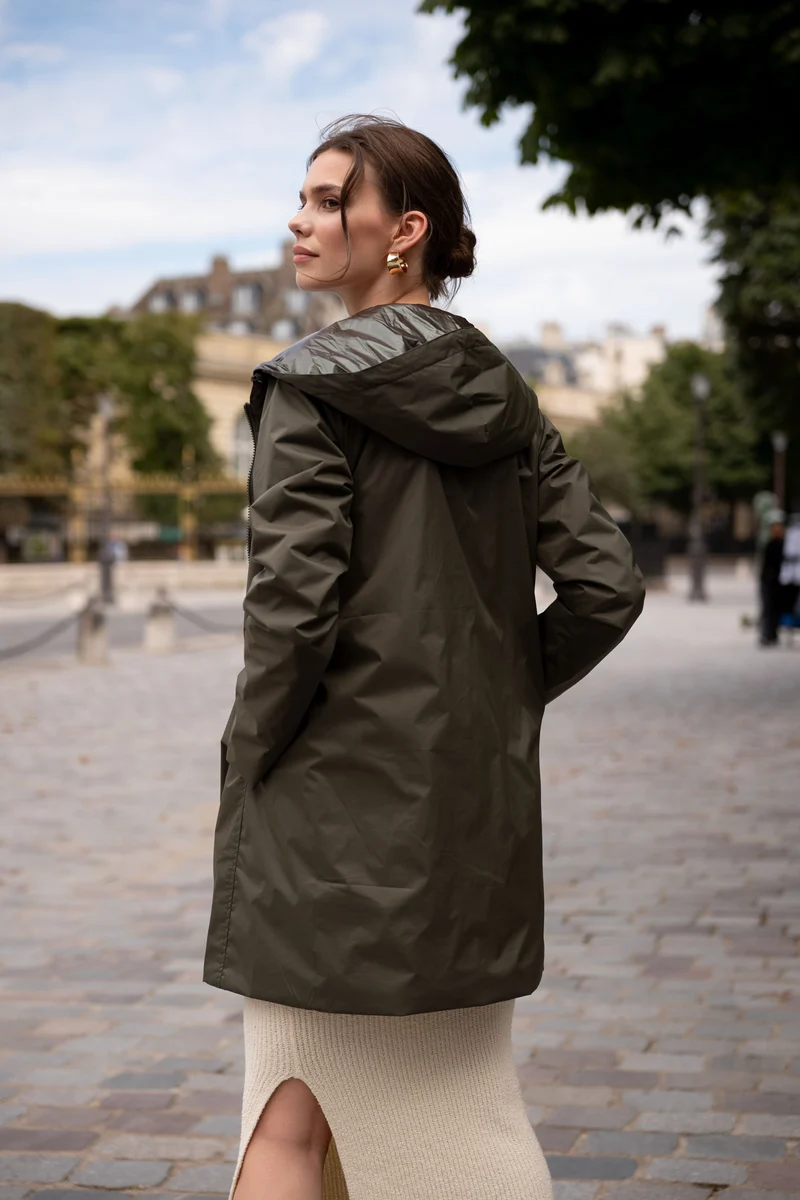 Imperméable réversible long mi-saison brillant