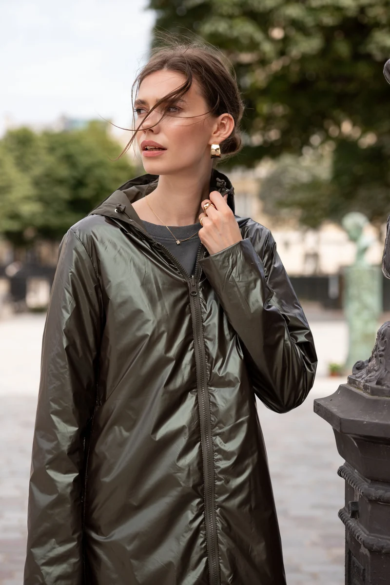 Imperméable réversible long mi-saison brillant