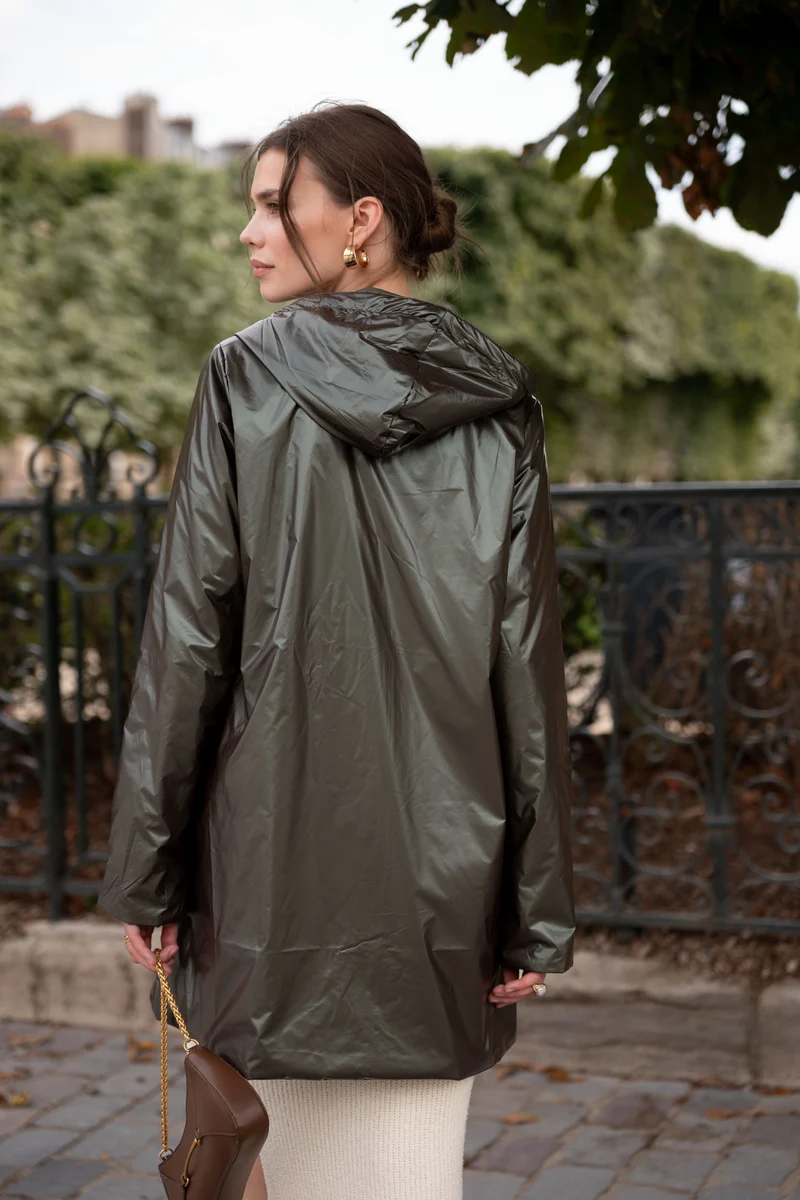 Imperméable réversible long mi-saison brillant