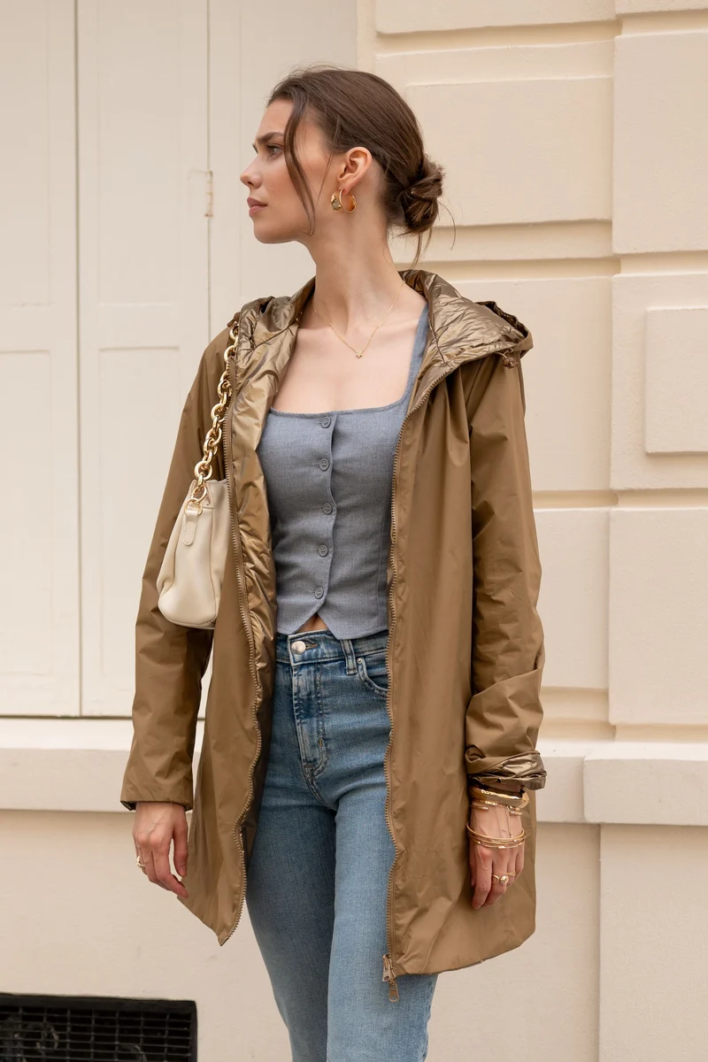 Imperméable réversible long mi-saison brillant