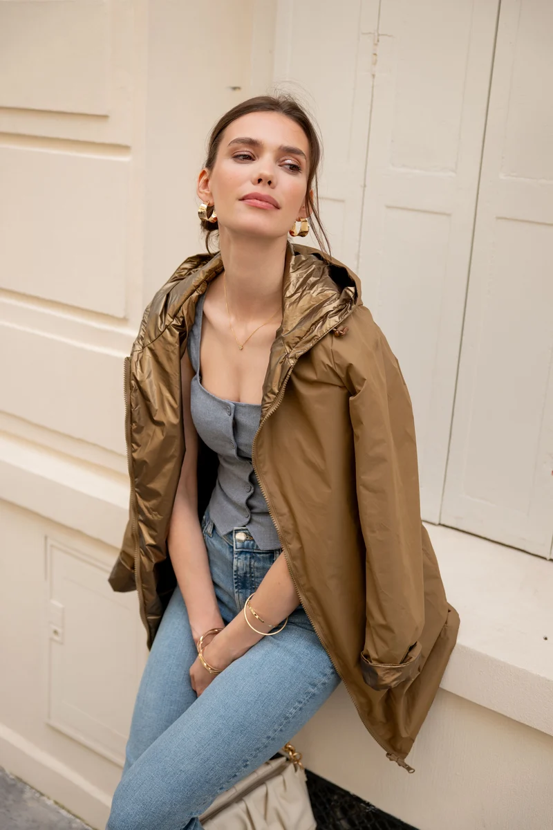 Imperméable réversible long mi-saison brillant
