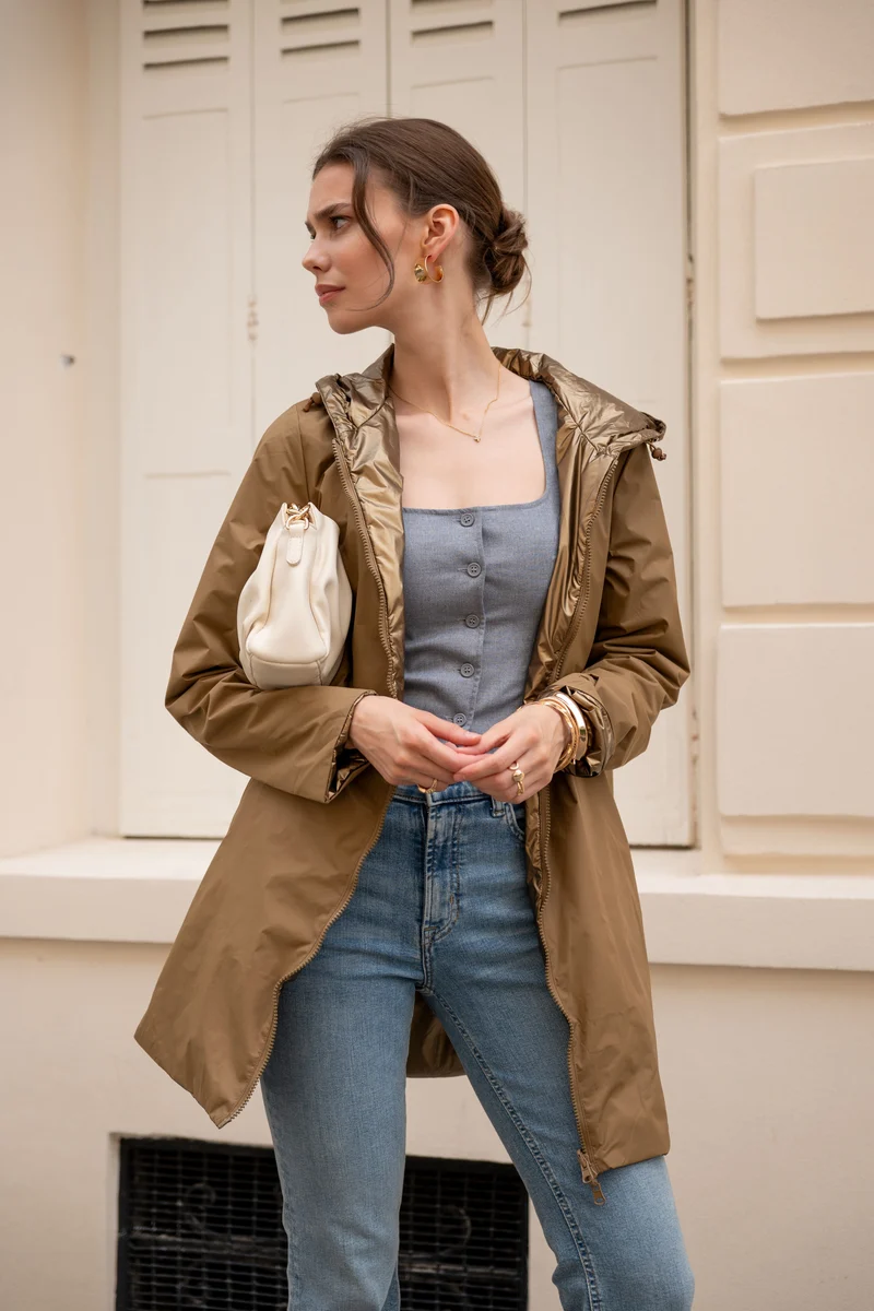 Imperméable réversible long mi-saison brillant