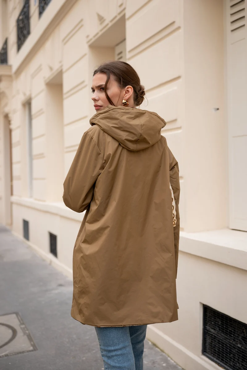 Imperméable réversible long mi-saison brillant