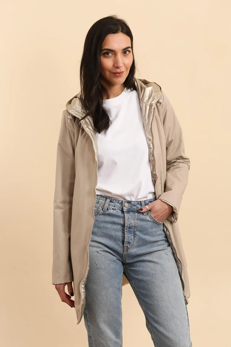 Imperméable réversible long mi-saison brillant