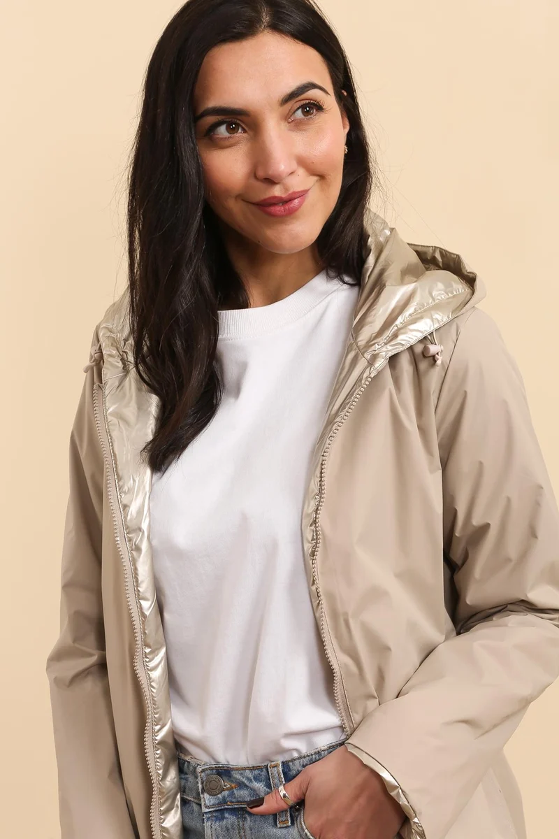 Imperméable réversible long mi-saison brillant