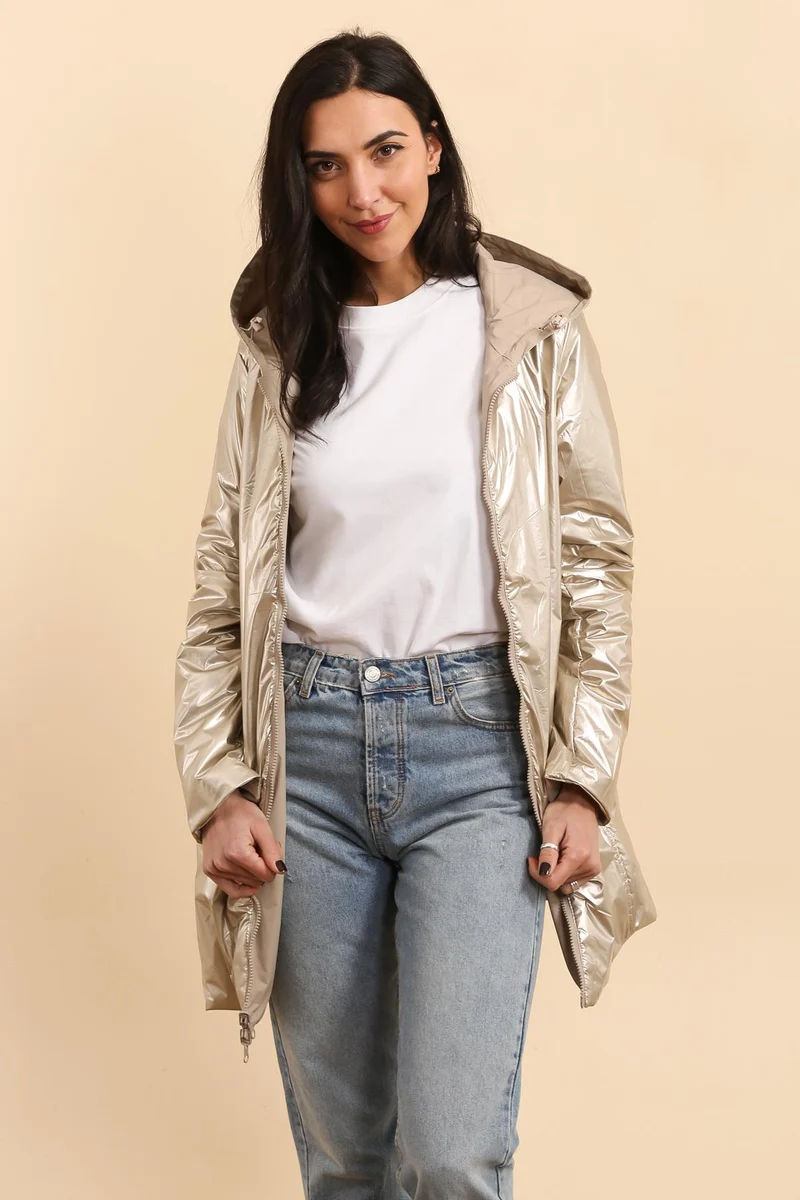 Imperméable réversible long mi-saison brillant