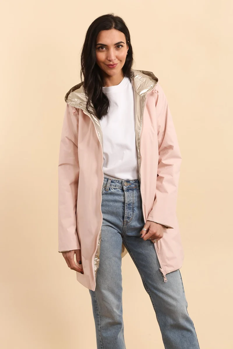 Imperméable réversible long mi-saison brillant