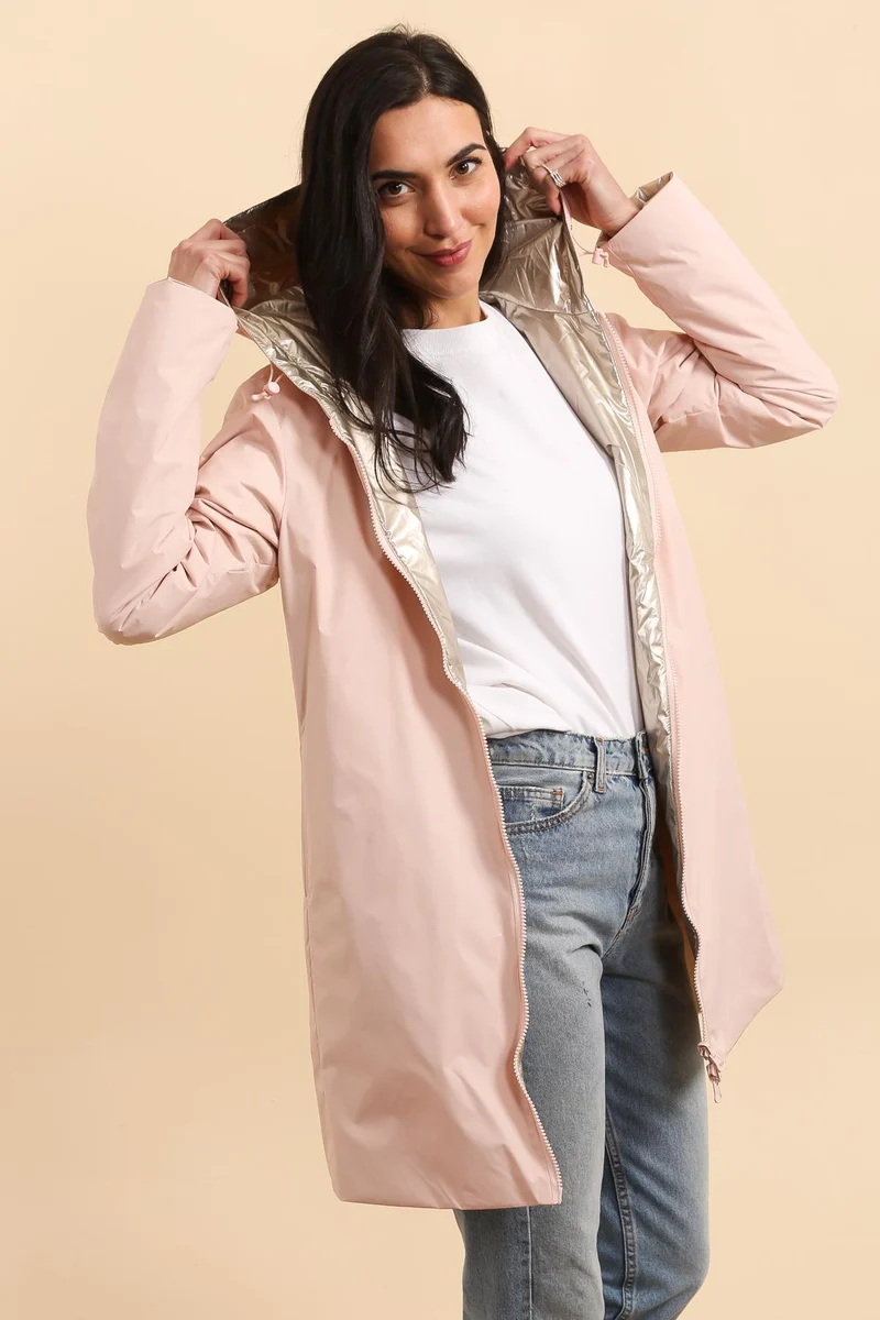 Imperméable réversible long mi-saison brillant