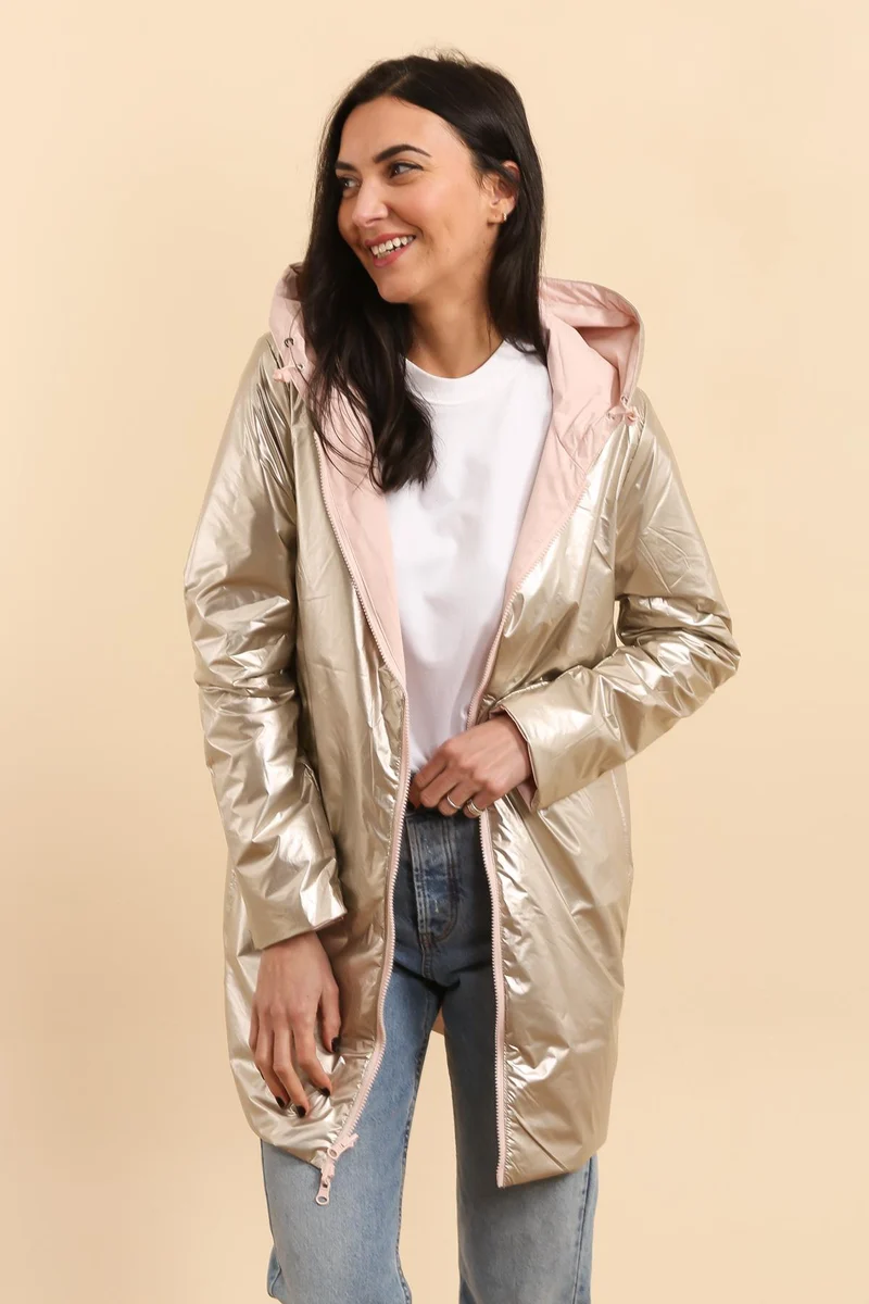 Imperméable réversible long mi-saison brillant