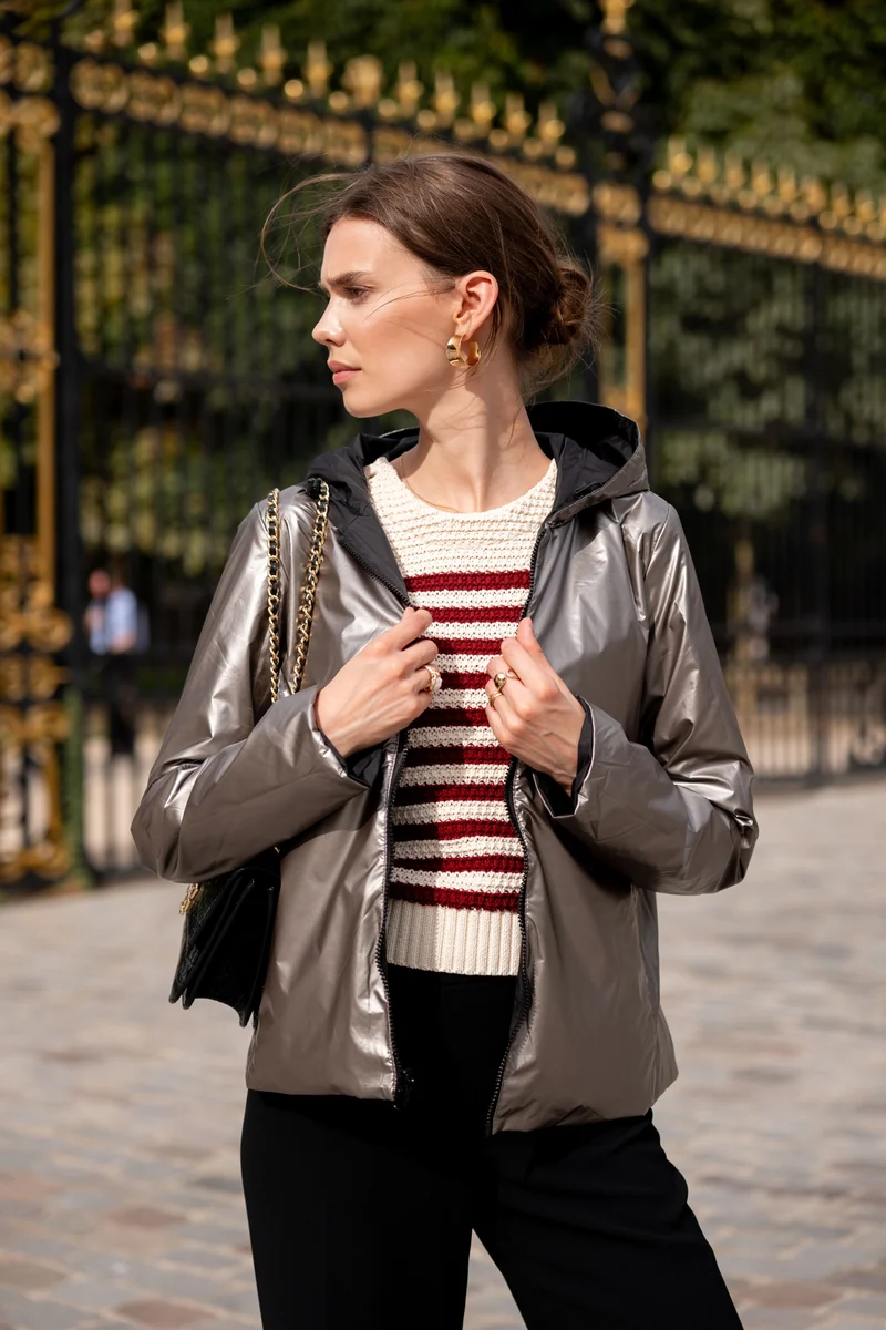 Imperméable réversible court mi-saison brillant