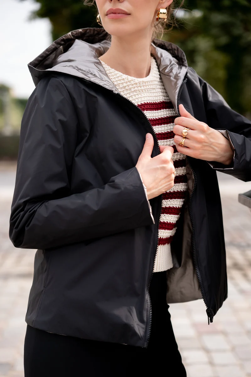 Imperméable réversible court mi-saison brillant