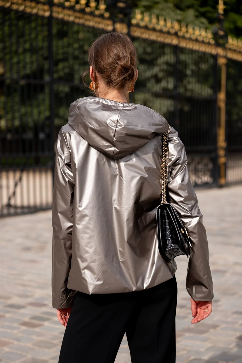 Imperméable réversible court mi-saison brillant