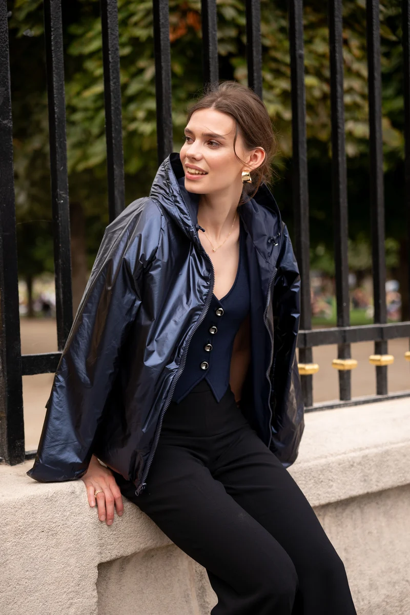 Imperméable réversible court mi-saison brillant