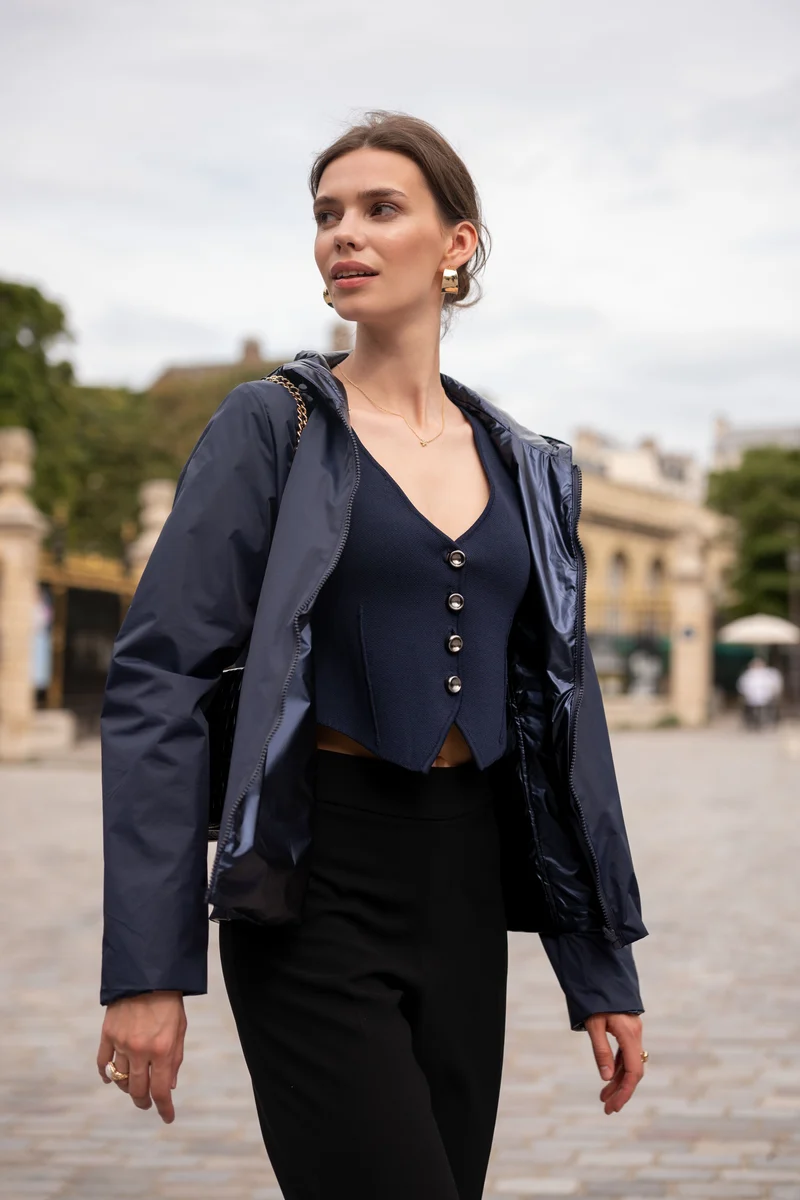 Imperméable réversible court mi-saison brillant