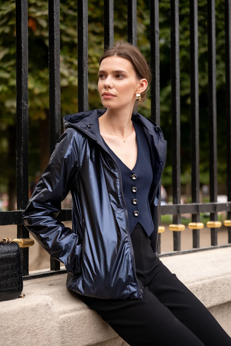 Imperméable réversible court mi-saison brillant