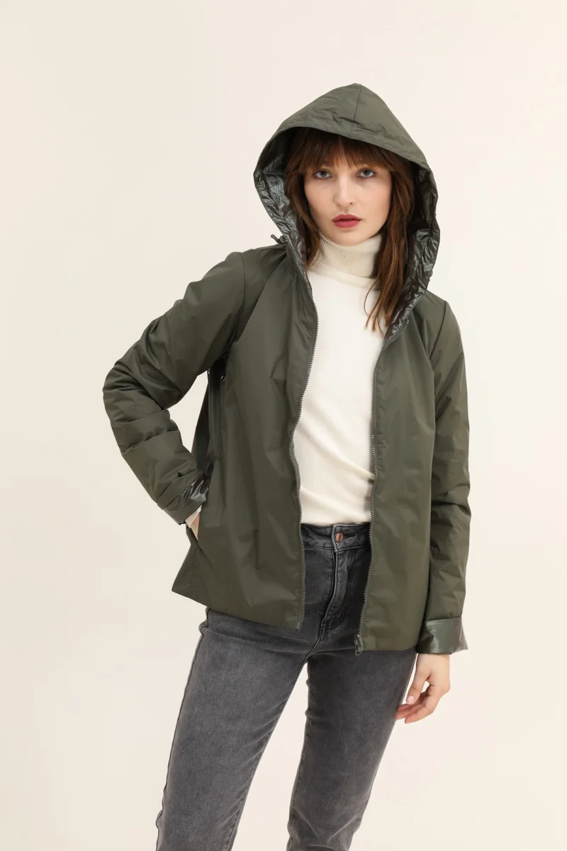 Imperméable réversible court mi-saison brillant