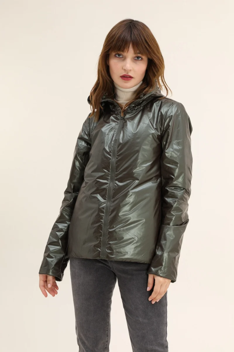 Imperméable réversible court mi-saison brillant