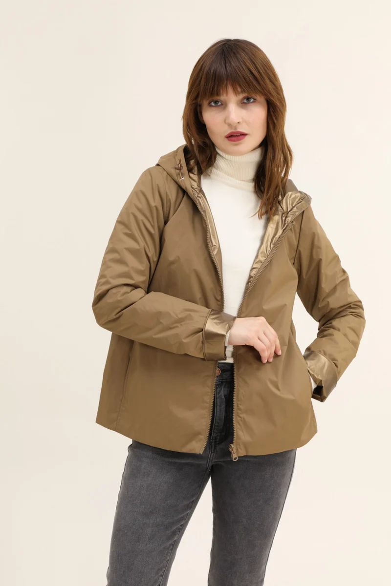 Imperméable réversible court mi-saison brillant
