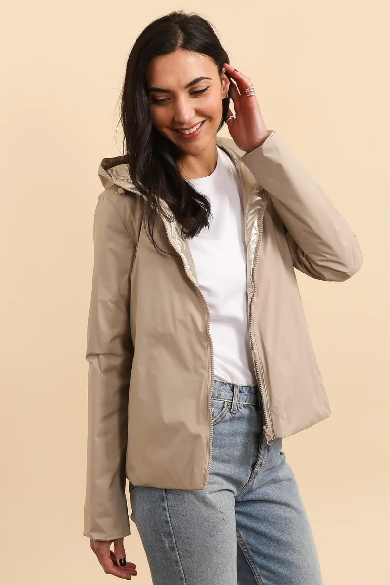 Imperméable réversible court mi-saison brillant