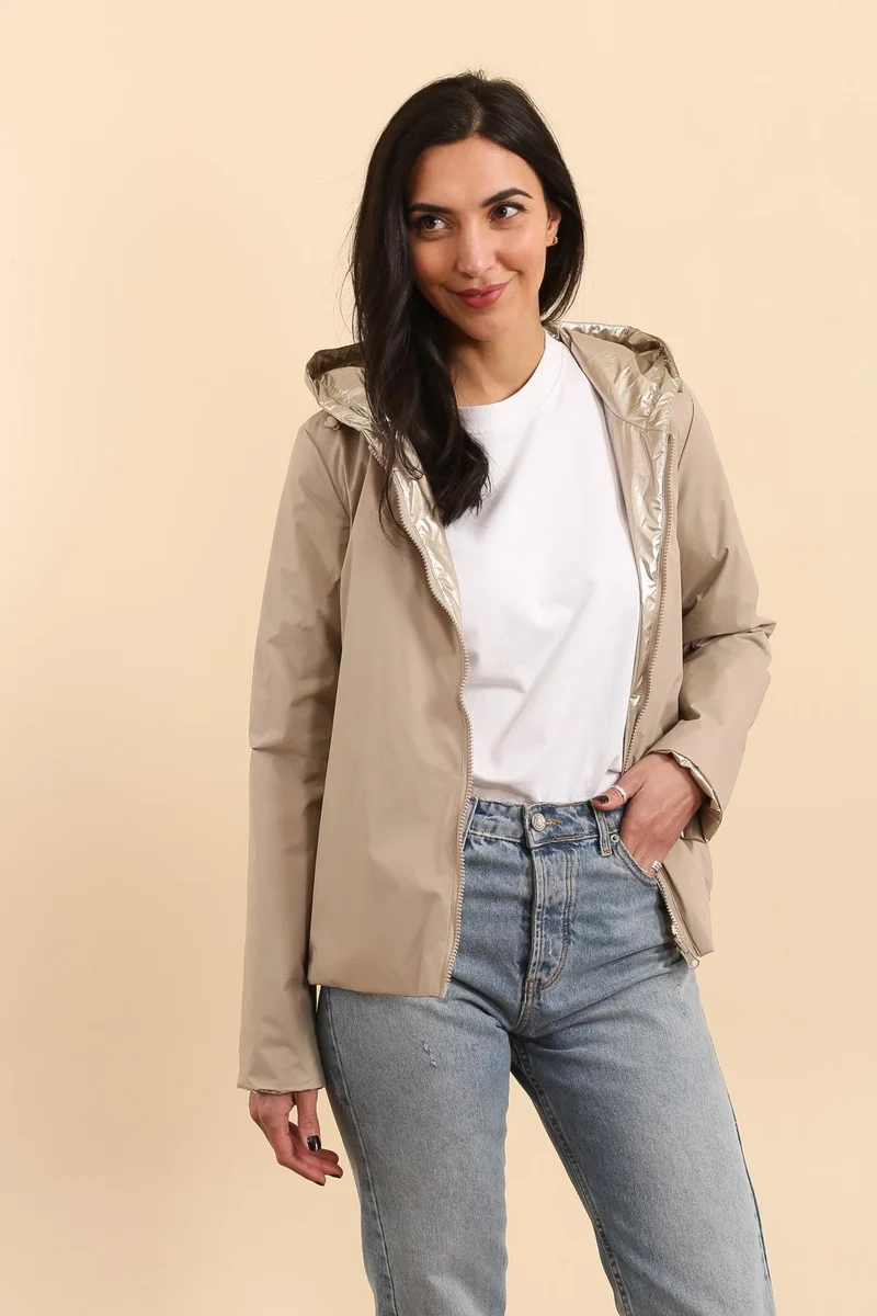 Imperméable réversible court mi-saison brillant